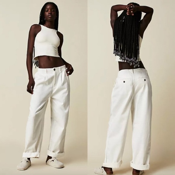 New! Free People Addy Wide leg easy fit chino Pant White nwot 33550 - Picture 1 of 16